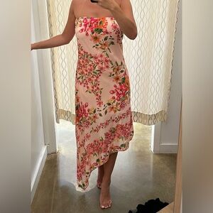 Floral Asymmetrical Dress in Pink and Orange